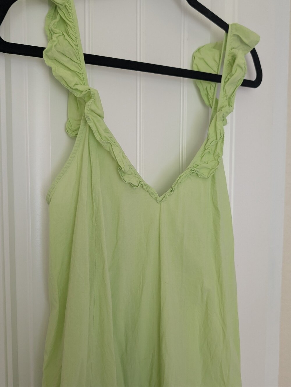 Ruffled Cotton V-Neck Maxi Dress in Lime Green S/M - Picture 3 of 7